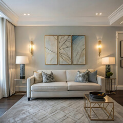 Contemporary Living Room with Abstract Art and Sleek Sofa