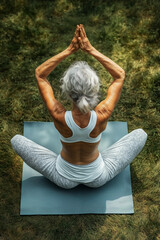 Senior Woman Practicing Yoga Outdoors on Sunny Day