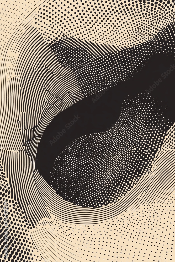 Poster a minimalistic circular wave pattern with contrasting light and dark shades.