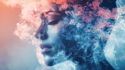 Ethereal portrait of a woman surrounded by swirling smoke