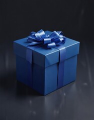 Obraz premium A blue gift box arrangement on a dark blue background with festive blue ribbons and bows , decorations, bow, dark blue