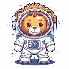 Cute Lion Astronaut Vector Illustration on White Background
