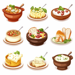 Delicious French Cuisine Dishes with Melted Cheese in Fond