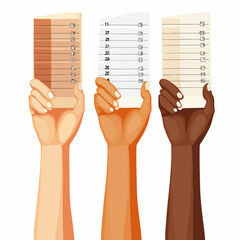 Diverse Human Hands Holding Scorecard - Professional Multicultural Collaboration Concept