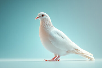 A white pigeon on the background of a blue sea.
