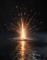 Sparkler filled pool of water on black surface, peaceful atmosphere, shiny water, shimmering effect