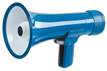 blue megaphone, realistic, high detail, isolated, white background, professional lighting