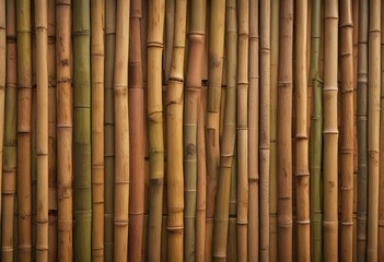 Fototapeta premium Woven bamboo texture on wooden fence background, wooden, rustic, bamboo