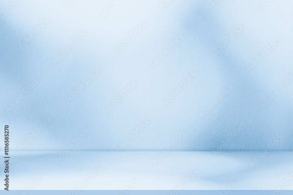 Poster blue background,light and shadow on wall texture,studio background with podium for spring product pr