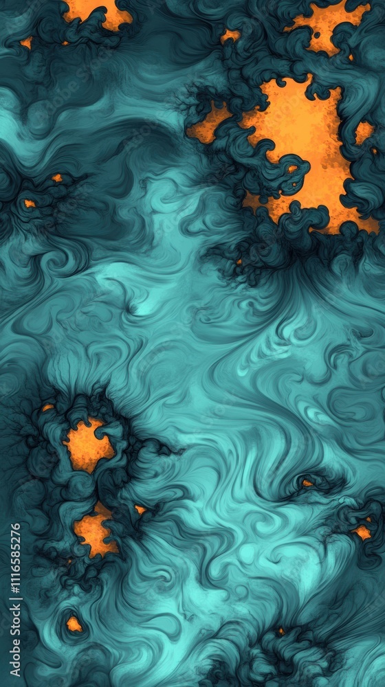 Poster abstract teal and orange swirling pattern creates a dynamic visual effect, ai