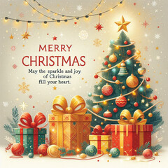 christmas background with christmas tree and gifts