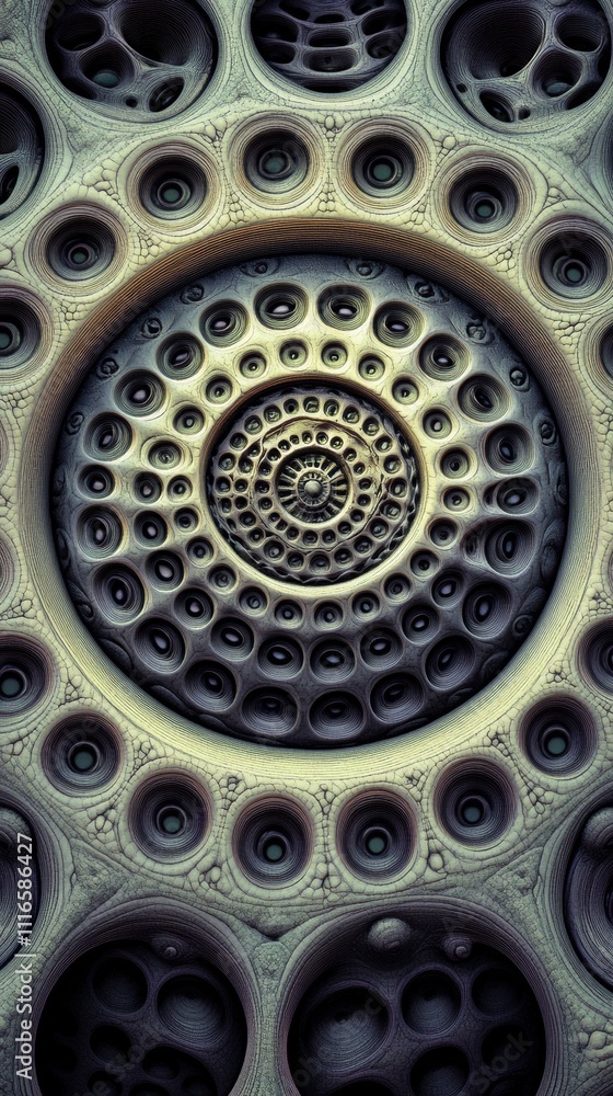 Aufkleber intricate spiral pattern with concentric circles in a textured, abstract design, ai