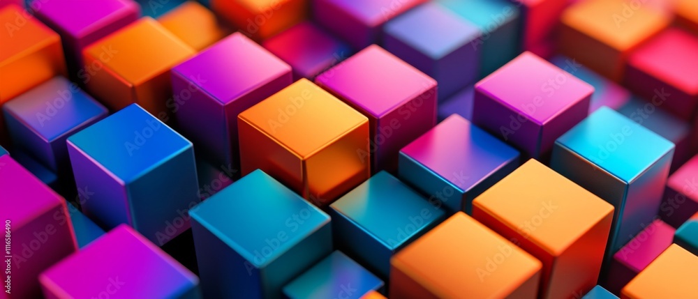 Poster Abstract Geometric Pattern of Colorful Cubes