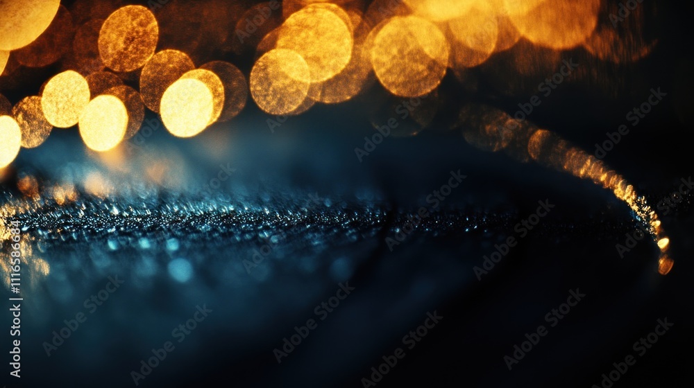 Wall mural Sparkling glitter texture with blurred golden and blue lights bokeh.