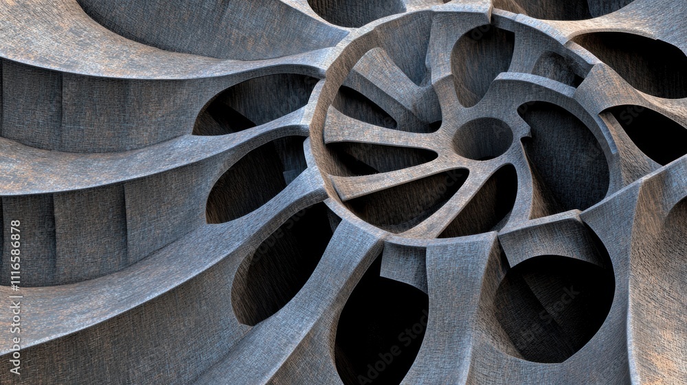 Poster intricate spiral pattern resembling a nautilus shell in a textured, abstract design, ai