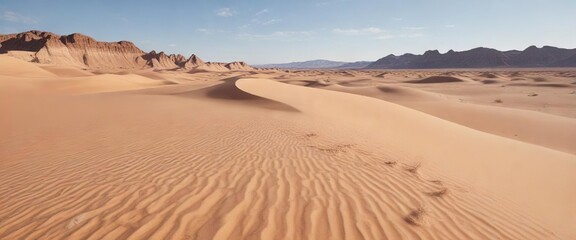 Sandy dunes stretching as far as the eye can see in a vast expanse of barren desert landscape with chalk rock formations, sandy dunes, arid landscape