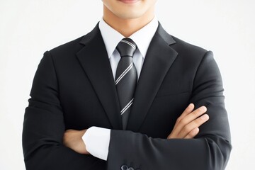 Confident Asian Businessman Dressed in a Suit on a Clean White Background