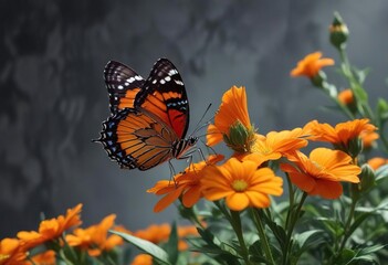 Obraz premium Polydamas butterfly perched on a bright orange flower, petal, outdoor photography