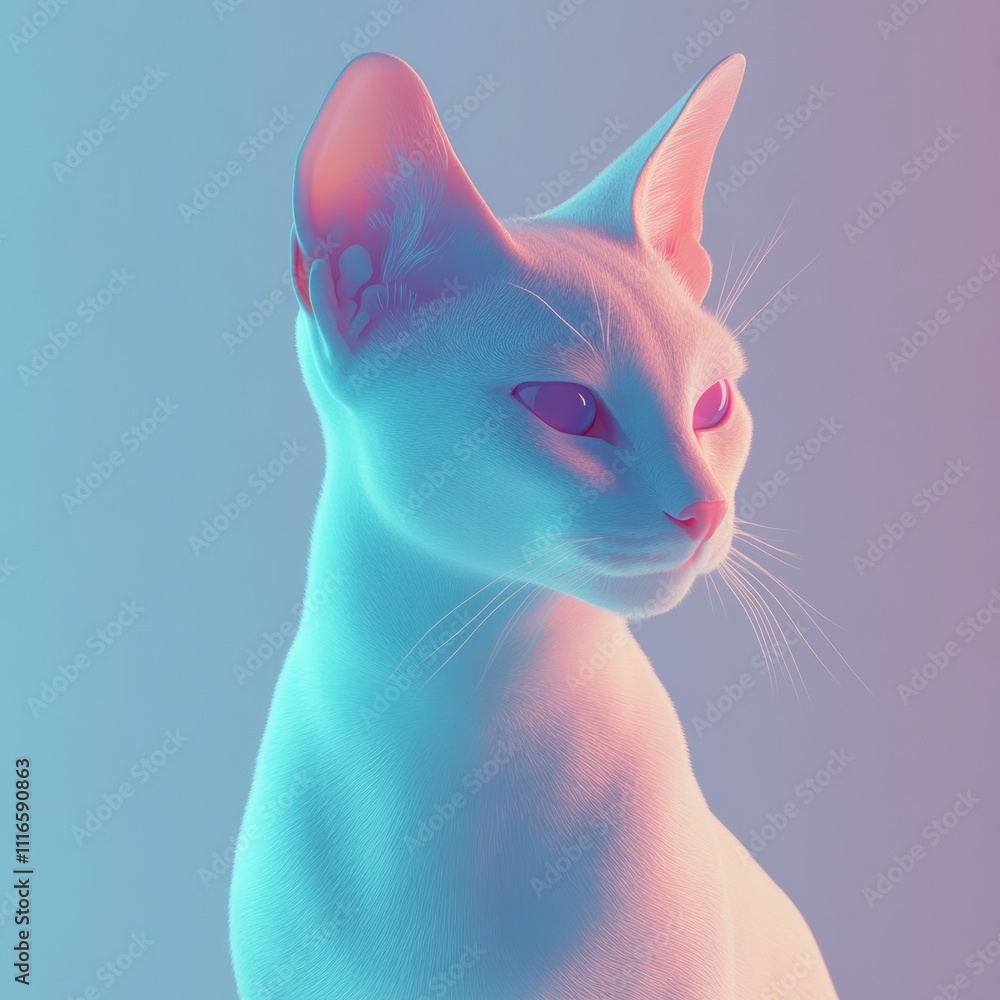 Aufkleber abstract 3d depiction of a siamese white cat with pointy ears and a smooth gradient background