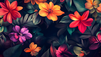 Obraz premium A beautiful illustration of colorful flowers on a dark background