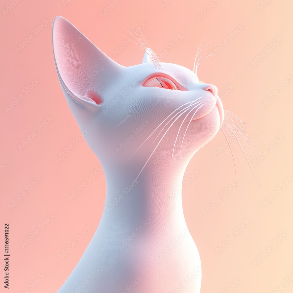 Poster abstract 3d depiction of a siamese white cat with pointy ears and a smooth gradient background