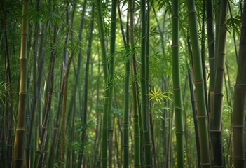 Bamboo stalks growing in different directions, creating a sense of movement and energy , growth, foliage