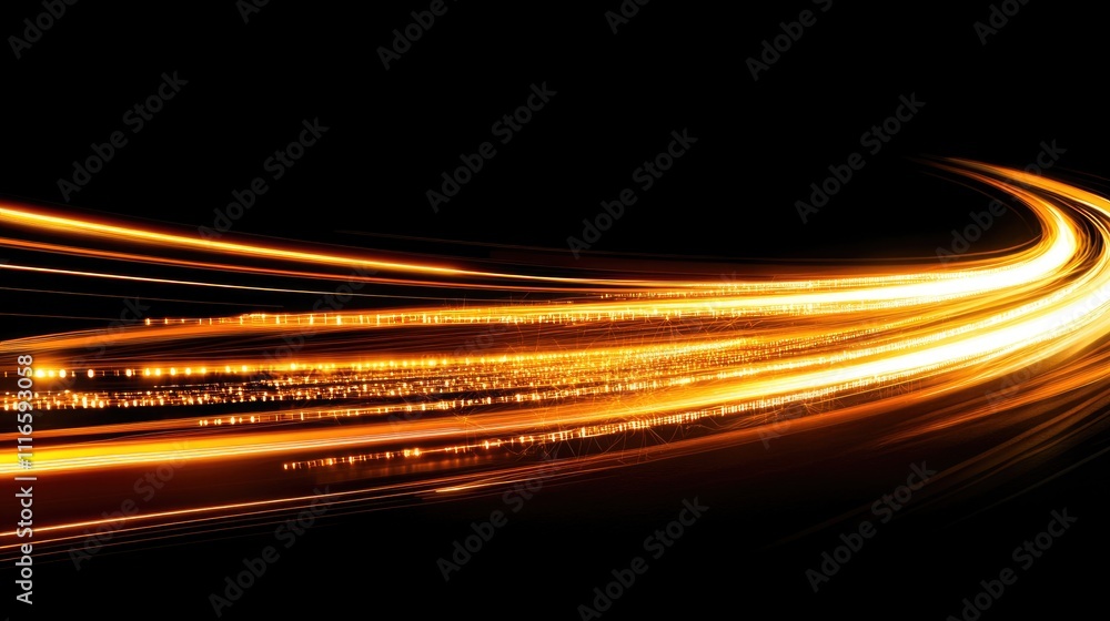 Poster futuristic high-speed light trails representing data lines in a bright cyberspace environment