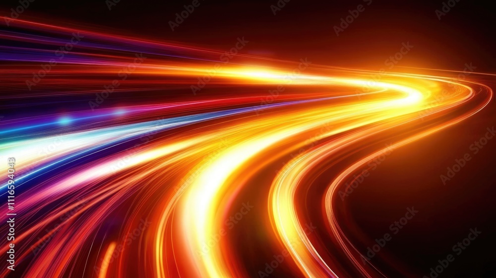 Poster futuristic high-speed light streaks representing dynamic data lines in bright cyberspace