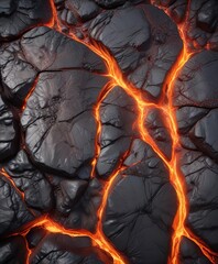 Cracked rock surface revealing molten lava beneath, rock, crack