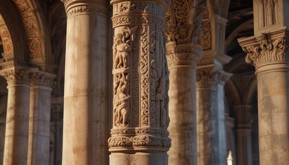 A large stone column with intricate carvings on Basilica di San Lorenzo , Renaissance, Italy, architectural detail