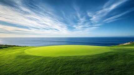 Obraz premium Vast Landscape with Green Lawn, Blue Sky and Sunset, Nature, Abstract Image, Texture, Pattern Background, Wallpaper, Cover and Screen for Smartphone, PC, Laptop, 9:16 and 16:9 Format