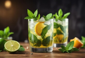 Fototapeta premium Citrusy aroma wafting from the glass containing a mojito with mint, beverage, drink, glass