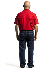 Fototapeta premium Mature Hispanic Man Wearing Red Soccer Shirt Standing on White Background