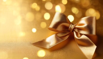Elegant gold ribbon bow on a golden background, perfect for gift wrapping, celebrations, and luxury branding