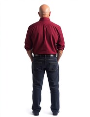 Fototapeta premium Middle aged Hispanic man in casual red shirt and jeans posing against white background