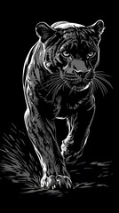 Obraz premium Black Panther in the Dark, Black Background, Abstract Image, Texture, Pattern Background, Wallpaper, Cover and Screen for Smartphone, PC, Laptop, 9:16 and 16:9 Format