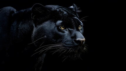 Black Panther in the Dark, Black Background, Abstract Image, Texture, Pattern Background, Wallpaper, Cover and Screen for Smartphone, PC, Laptop, 9:16 and 16:9 Format