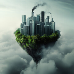 city skyline with clouds and Air pollution in the world and see smoke from chimney