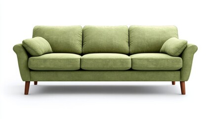 Fototapeta premium Stylish Green Sofa for Modern Living Rooms - A plush, contemporary green sofa with wooden legs perfect for enhancing any living space with comfort and elegance.