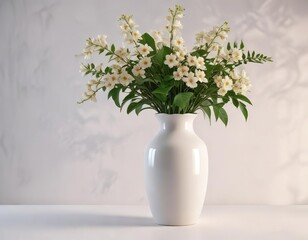 Naklejka premium White vase filled with Bael flowers and greenery, bael, natural elements, outdoor decor