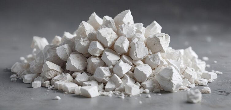 White barite barium sulfate minerals on a gray background, crystal formations, mineral specimens
