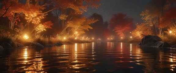 Aquatic inspired twinkling lights in autumnal colors, , oceanic