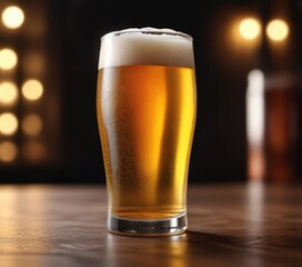 Shallow depth of field effect showcasing a glass of fresh and cold light beer on a dark background , cold beer, fresh beer