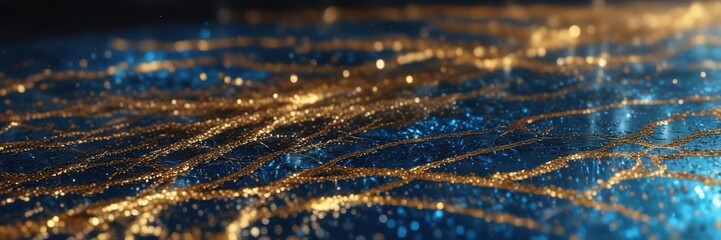 glowing blue gold glitter light on metallic surface, glowing accent, gentle sparkle, serene ambiance