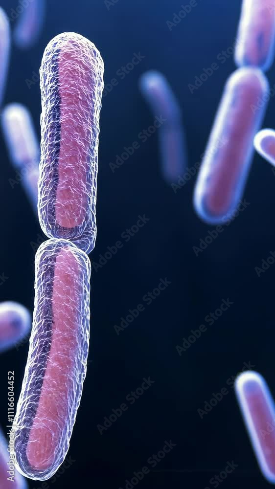 Poster microscopic view of bacteria displaying cell walls and internal structures in a laboratory setting