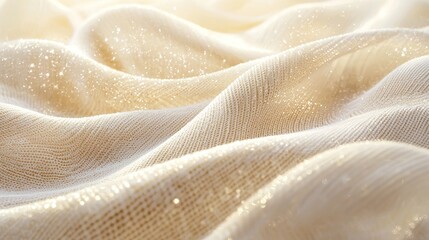 Luxurious Beige Knit Fabric Texture Sparkling Glitter Soft Drape Close Up