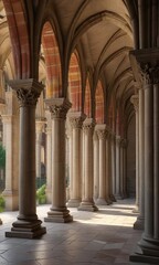 Le clo?tre de la basilique d'Ars avec ses colonnes et ses arcs, arcs, ?glise, architecture gothique