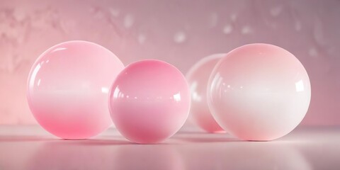 Gently fading luminescent orbs embedded in a soft pink and white ombre effect , ethereal decor, glowing orbs, dreamy atmosphere