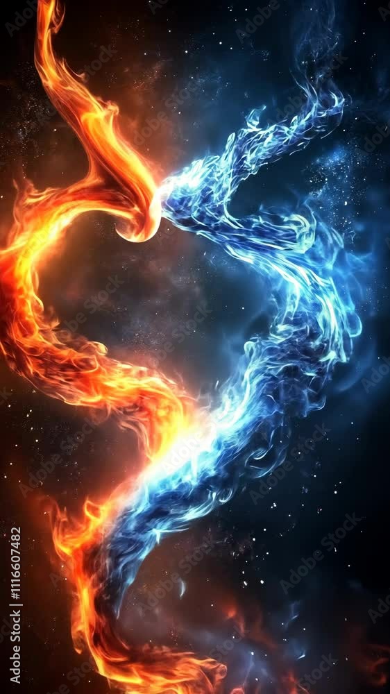 Poster dynamic interplay of fire and ice creating a stunning visual contrast in vibrant colors