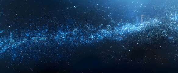 Naklejka premium Digital cityscape with network connections and smart technology, highlighting the idea of connectivity in urban areas. 